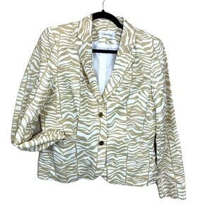 Calvin Klein tan white abstract print sz 10 blazer